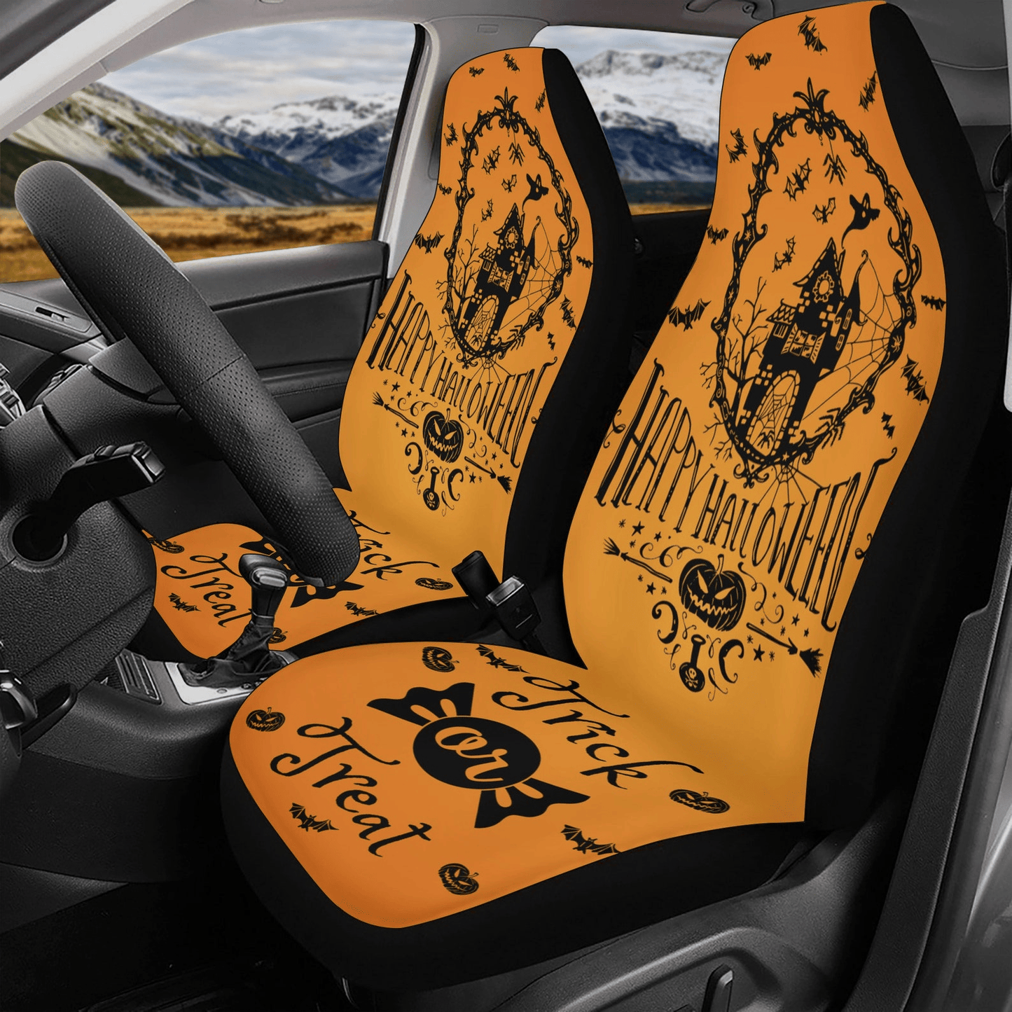 Halloween Car Seat Covers Halloween Haunted House Pattern Seat Covers Orange