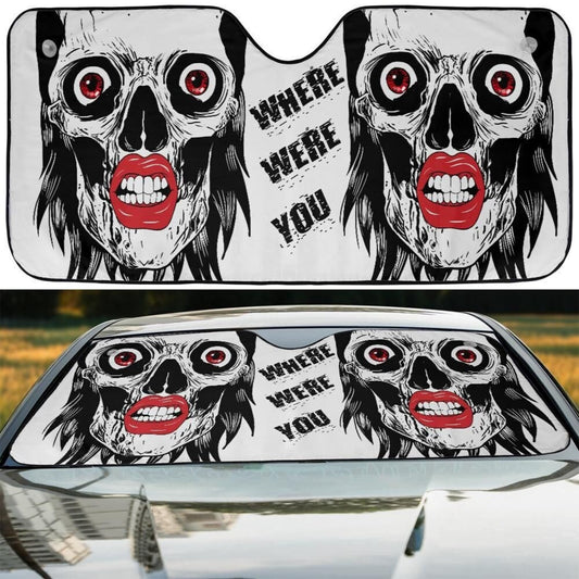 Skull Car Sun Shade Skull Where Were You Winshield Sun Shade Black White