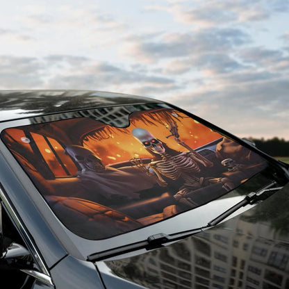 Skull Car Sun Shade Skeleton Slull In The Car Winshield Sun Shade Brown