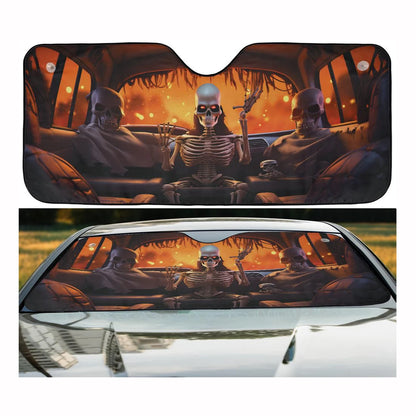 Skull Car Sun Shade Skeleton Slull In The Car Winshield Sun Shade Brown