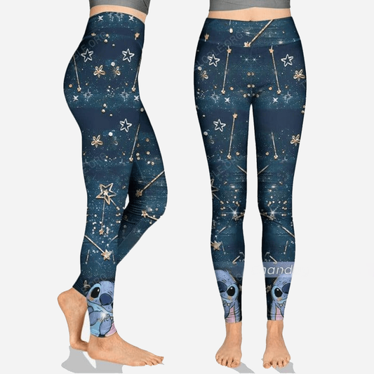 Stitch Leggings Stitch And Star Pattern High Waisted Legging Blue For Women