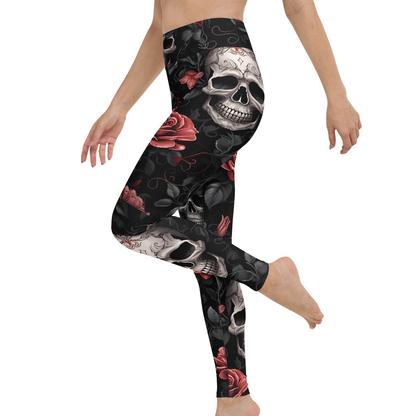 Skull Leggings Mandala Skull Rose Flower Pattern High Waisted Legging Black Re For Women