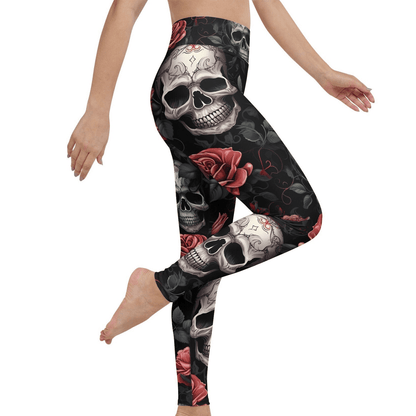 Skull Leggings Mandala Skull Rose Flower Pattern High Waisted Legging Black Re For Women