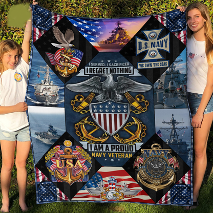 Veteran Blanket I Am A Proud Navy Veteran I Regret Nothing Blanket Blue