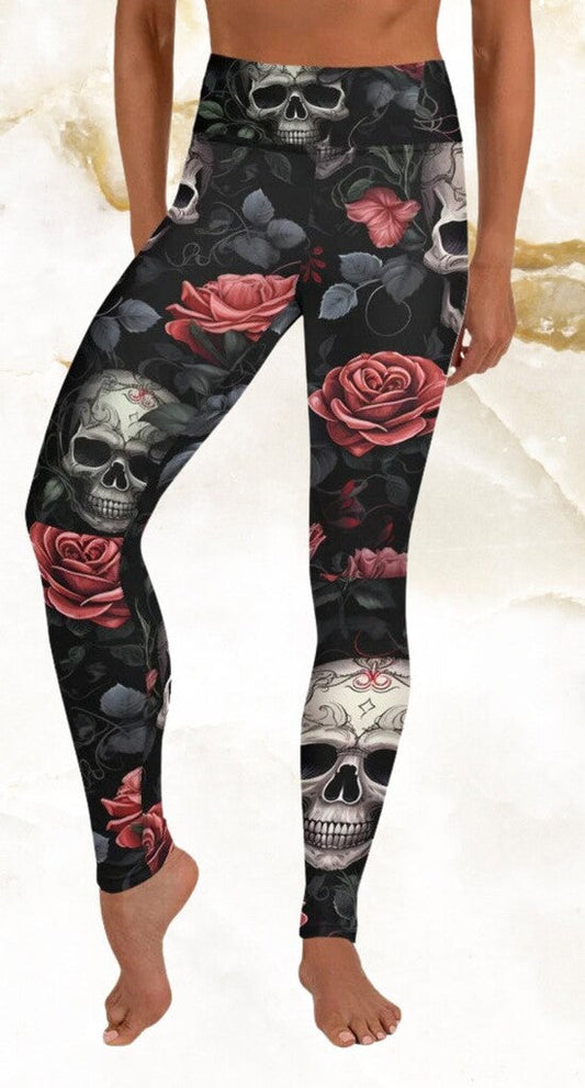 Skull Leggings Mandala Skull Rose Flower Pattern High Waisted Legging Black Re For Women