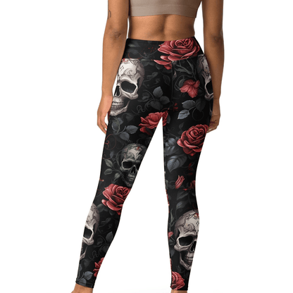 Skull Leggings Mandala Skull Rose Flower Pattern High Waisted Legging Black Re For Women