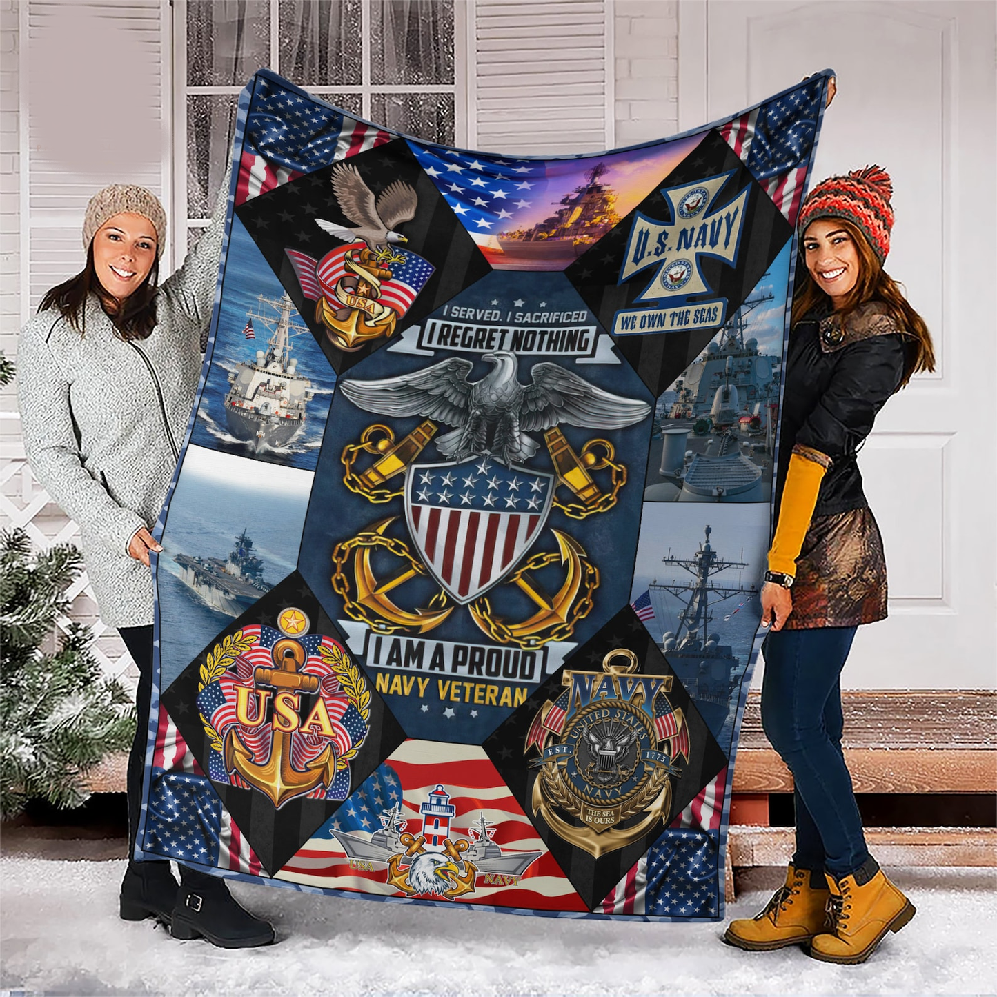 Veteran Blanket I Am A Proud Navy Veteran I Regret Nothing Blanket Blue