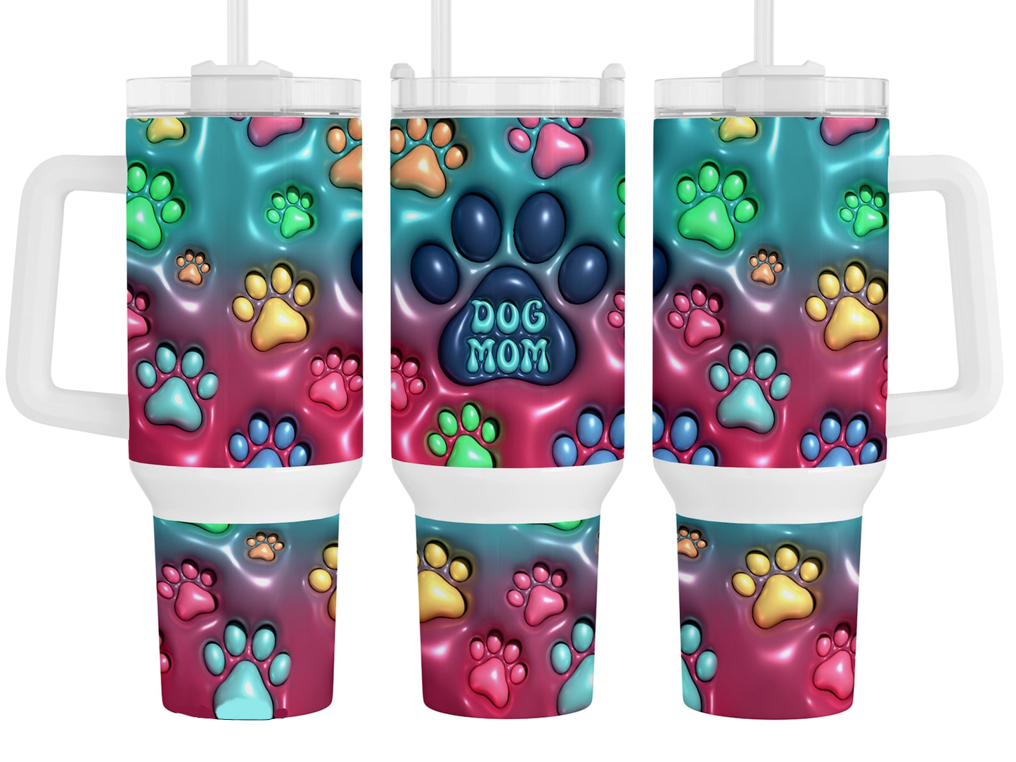 Dog 40 Oz Tumbler Inflated Pawprint Pattern Dog Mom Tumbler 40 Oz Colorful