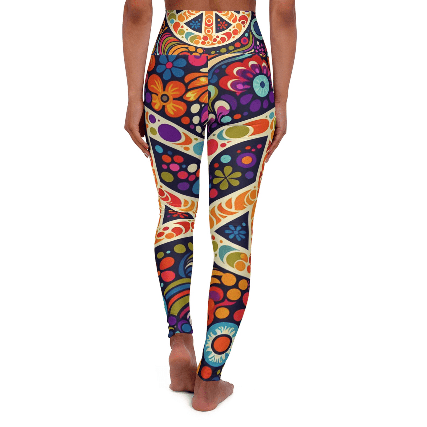 Hippie Leggings Flower Dot Art Peace Symbol High Waisted Legging Colorful For Women