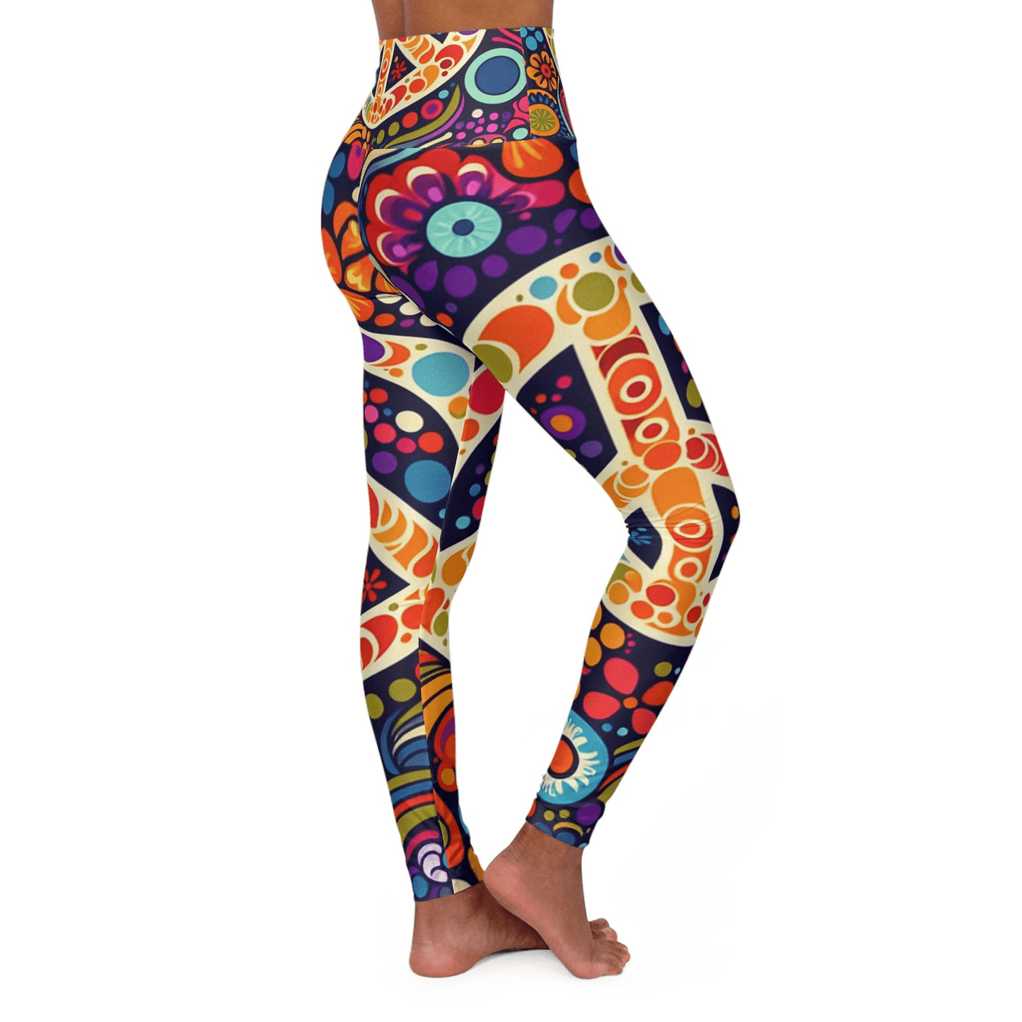 Hippie Leggings Flower Dot Art Peace Symbol High Waisted Legging Colorful For Women