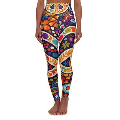 Hippie Leggings Flower Dot Art Peace Symbol High Waisted Legging Colorful For Women