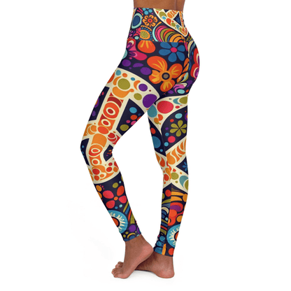 Hippie Leggings Flower Dot Art Peace Symbol High Waisted Legging Colorful For Women