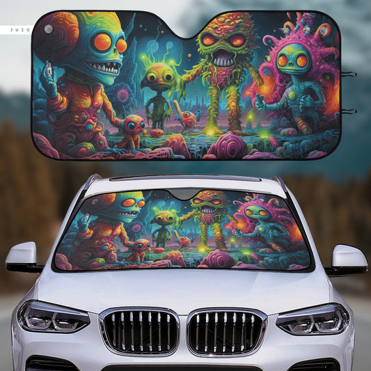 Alien Car Sun Shade Psychedelic Alien Graphic Pattern Winshield Sun Shade Colorful