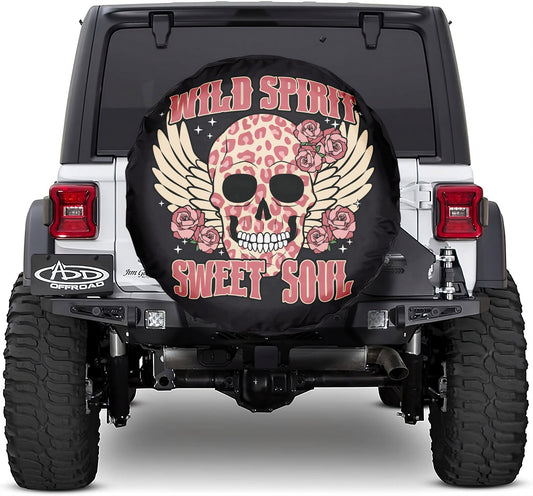 Skull Spare Tire Cover Wild Spirit Sweet Soul Leopard Pattern Skull Tire Covers Black Pink