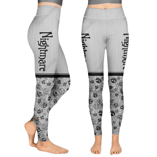 TNBC Leggings Nightmare Jack Pumpkin King Pattern High Waisted Legging Gray For Women