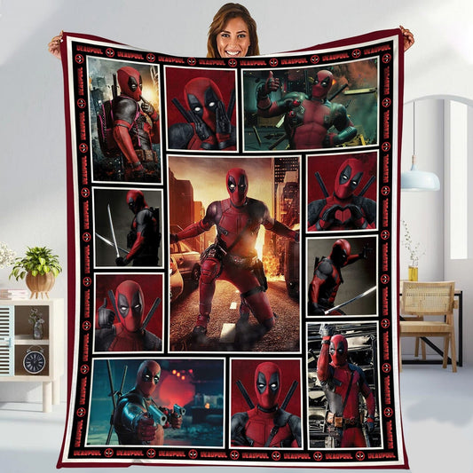 Deadpool Blanket Deapool Anti-Hero Fighting Pose Pattern Blanket Red