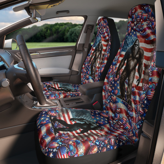 Bigfoot Car Seat Covers Sasquatch Bigfoot American Flag Seat Covers Blue Red