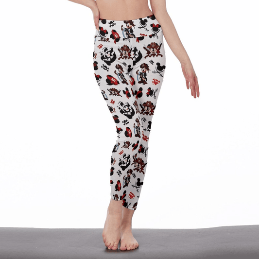 DN Leggings DN Pirate Character Jolly Roger Pattern High Waisted Legging Black White For Women