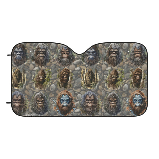 Bigfoot Car Sun Shade Sasquatch Bigfoot Scary Faces Winshield Sun Shade Gray