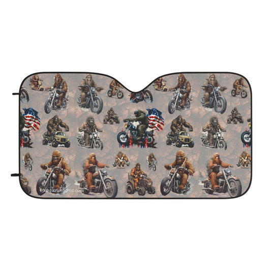 Bigfoot Car Sun Shade Sasquatch Bigfoot Motorcycles Pattern Winshield Sun Shade Brown Gray