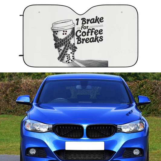 Funny Car Sun Shade I Brake For Coffee Breaks Winshield Sun Shade Gray