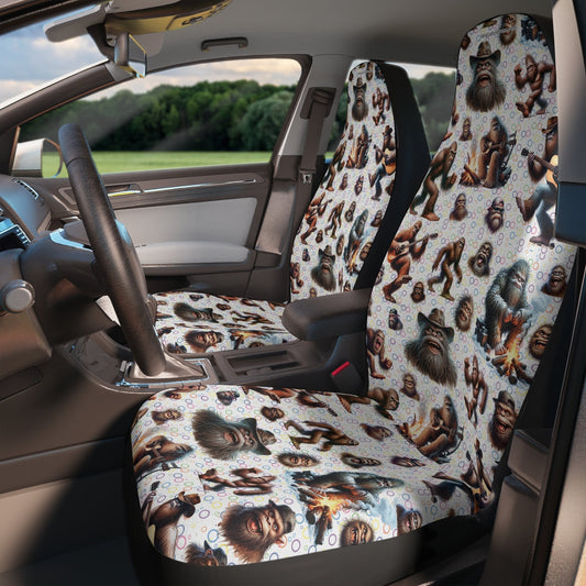 Bigfoot Car Seat Covers Sasquatch Bigfoot Crazy Faces Pattern Seat Covers White Brown