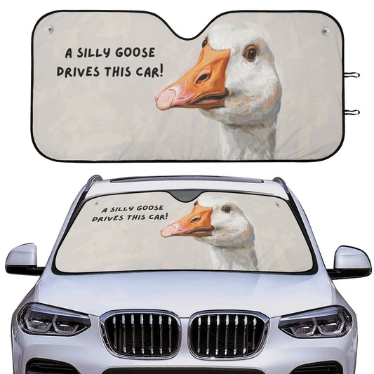 Funny Car Sun Shade A Silly Goose Drives This Car Winshield Sun Shade Gray