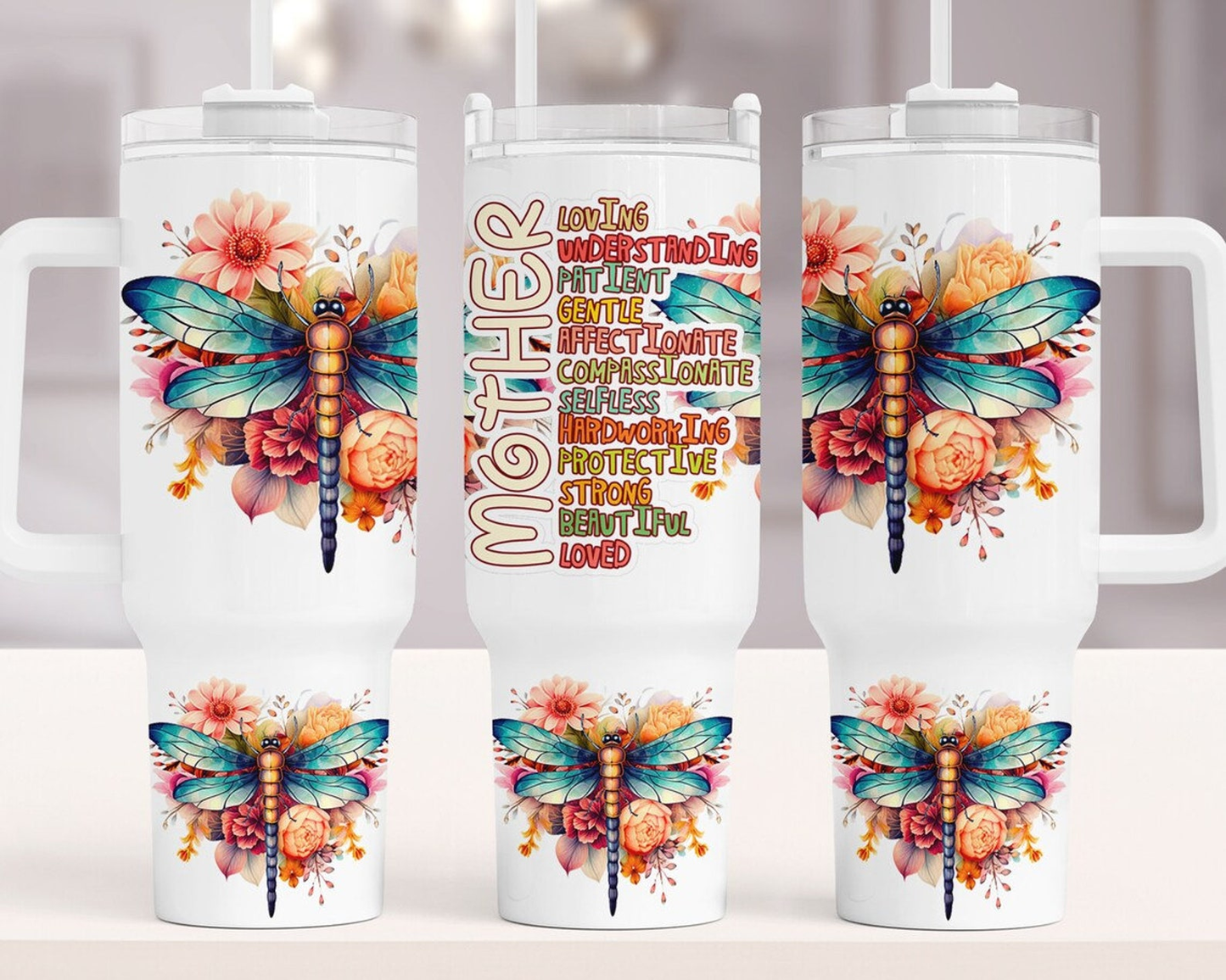 Mother 40 Oz Tumbler Mom Loving Understanding Dragonfly Tumbler 40 Oz Colorful