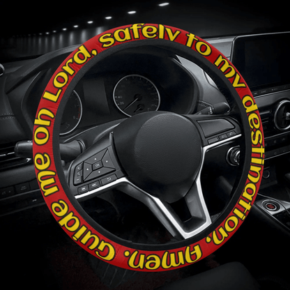 Jesus Steering Wheel Cover Safety To My Destination Driving Wheel Cover Red Yellow