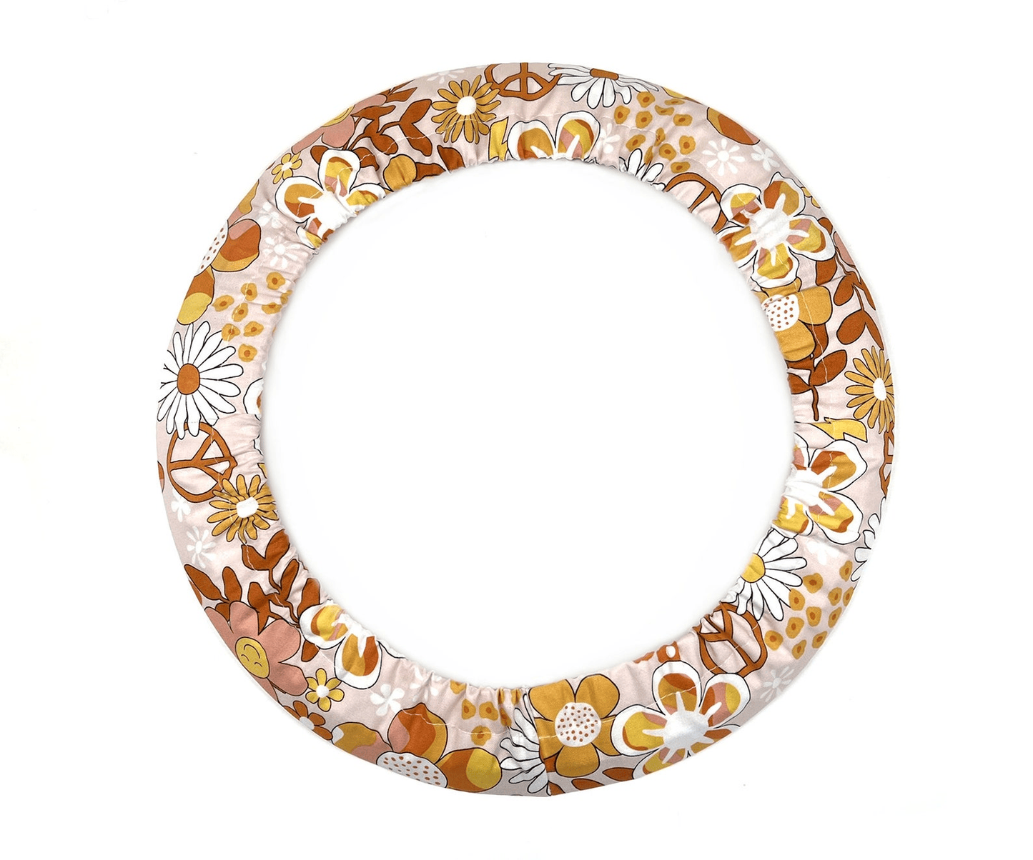 Hippie Steering Wheel Cover Floral Peace Hippie Pattern Driving Wheel Cover Orange