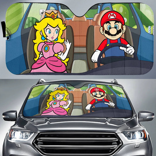 Mario Car Sun Shade Mario With Princess Peach Winshield Sun Shade Colorful