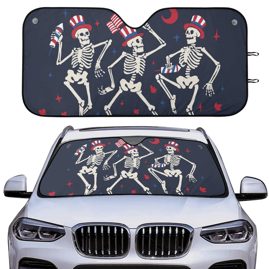 4th Of July Car Sun Shade Dancing Skeleton 4th Of July Winshield Sun Shade Blue