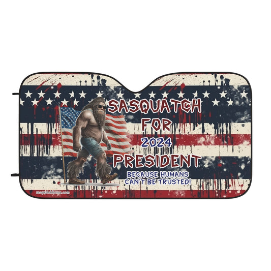 Bigfoot Car Sun Shade Sasquatch Bigfoot For President 2024 Winshield Sun Shade Black White