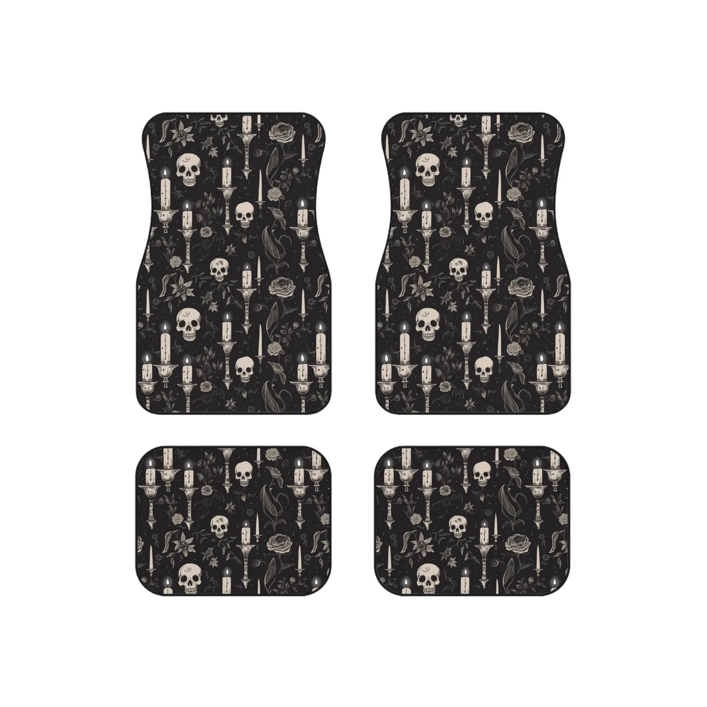 Halloween Car Mats Halloween Gothic Skull Candle Flower Pattern Car Floor Mats Black Gray