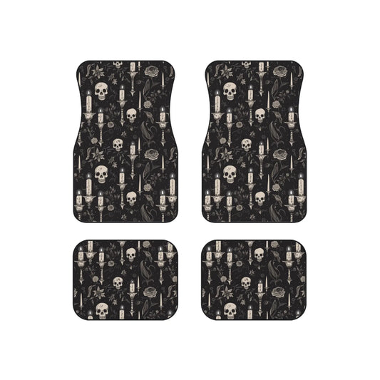 Halloween Car Mats Halloween Gothic Skull Candle Flower Pattern Car Floor Mats Black Gray