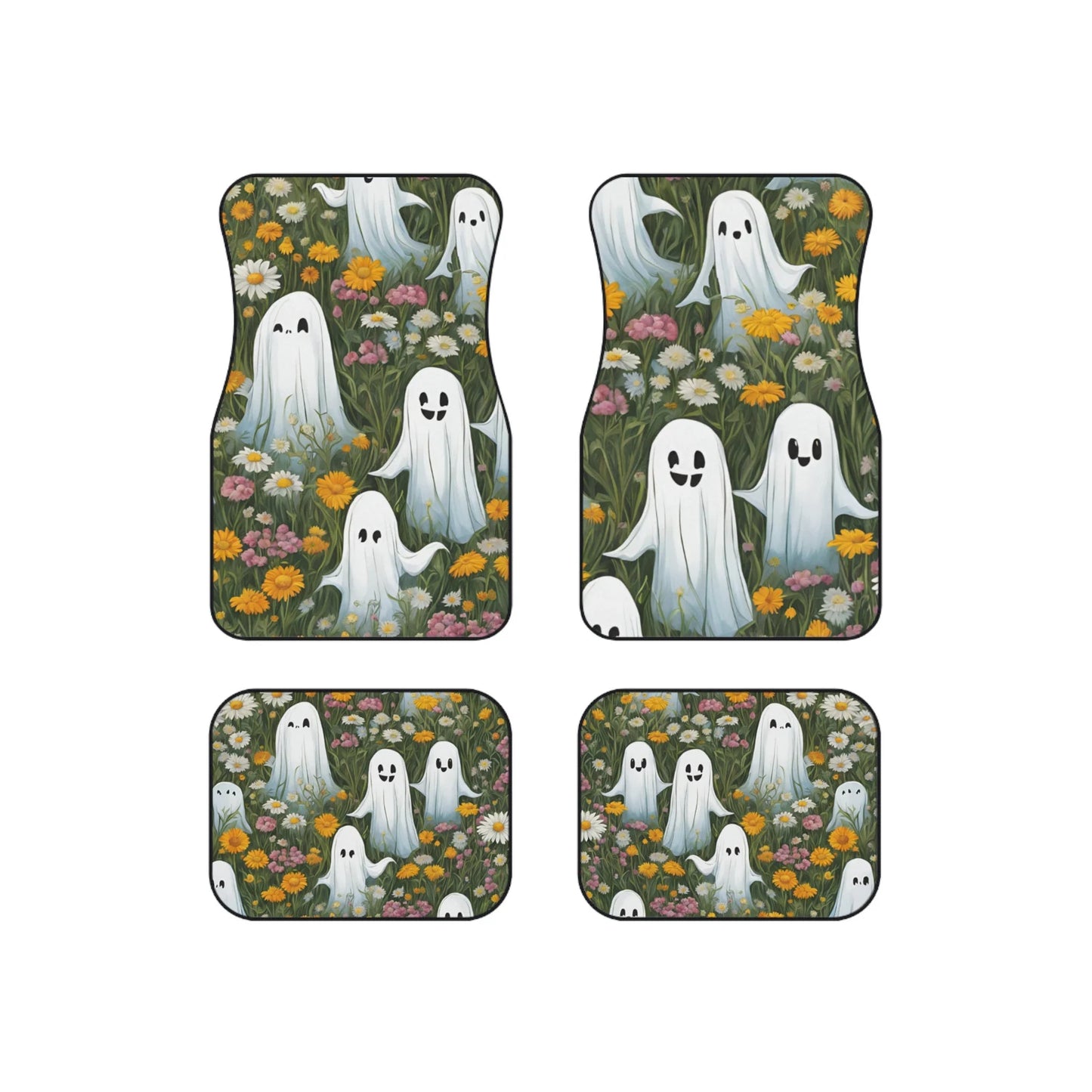 Halloween Car Mats Halloween Cute Ghost On Flower Field Car Floor Mats White Green