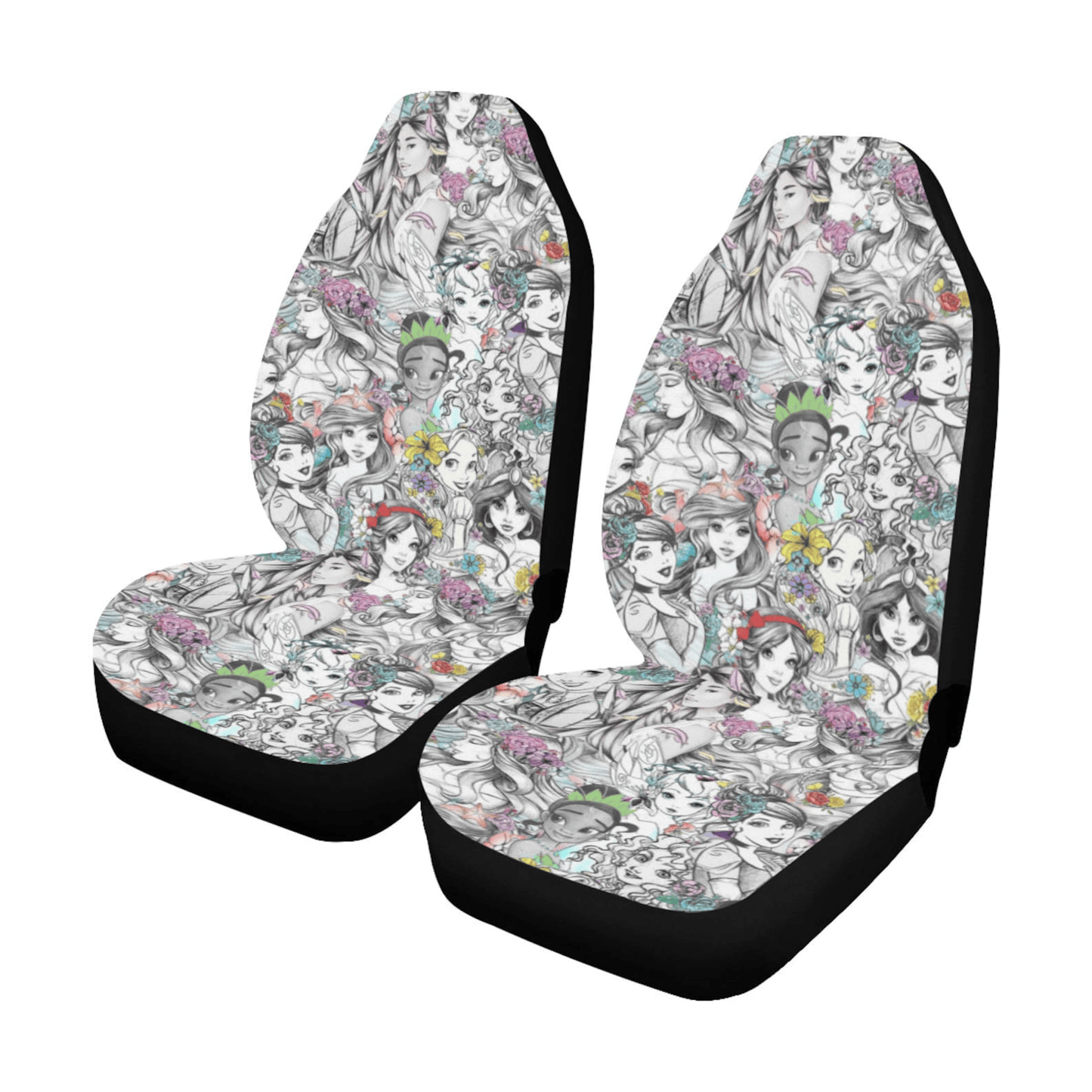 DN Car Seat Covers DN Princesses Art Pattern Seat Covers White