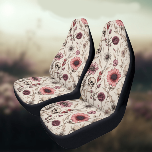 Skull Car Seat Covers Vintage Style Flower And Skull Pattern Seat Covers White Pink