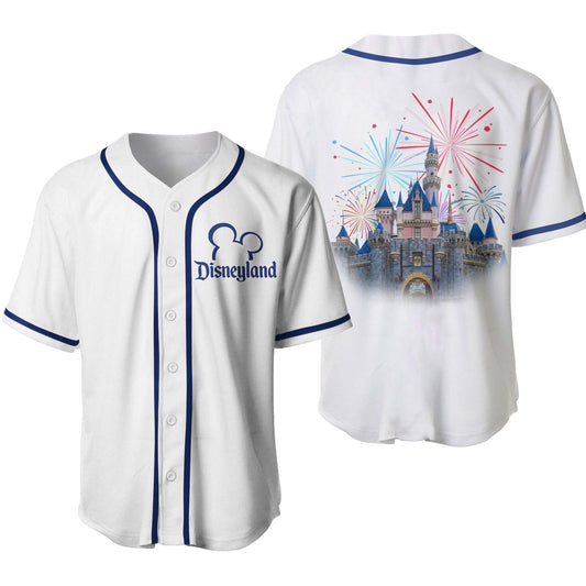 Disney Jersey Disneyland Magic Kingdom Castle Fireworks Graphic White Jersey Shirt Disney Baseball Jersey Disneyland Baseball Jersey