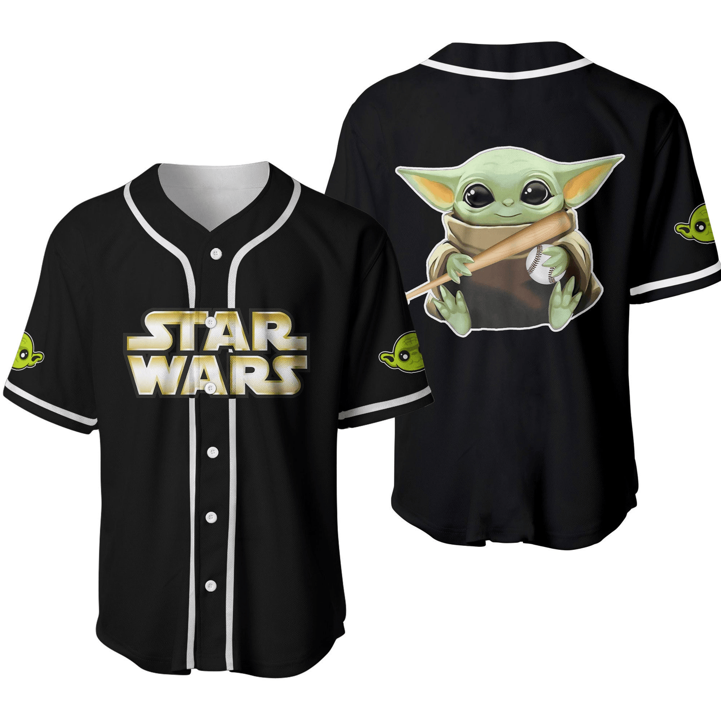 Star Wars Jersey Star Wars Baby Yoda Playing Sport Hitter Green Black Jersey Shirt Star Wars Baseball Jersey Baby Yoda Baseball Jersey