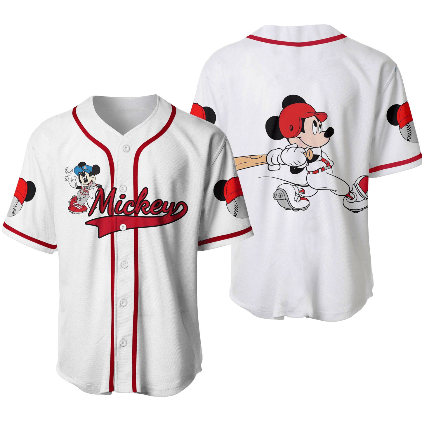 Disney Jersey Mickey Mouse Playing As Designated Hitter Graphic White Red Jersey Shirt Disney Baseball Jersey Mickey Baseball Jersey