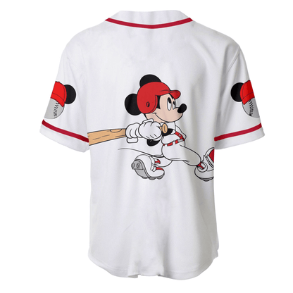 Disney Jersey Mickey Mouse Playing As Designated Hitter Graphic White Red Jersey Shirt Disney Baseball Jersey Mickey Baseball Jersey