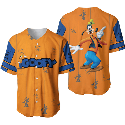 Disney Jersey Disney Goofy Dog Character Graphic Orange Blue Jersey Shirt Disney Baseball Jersey Goofy Baseball Jersey