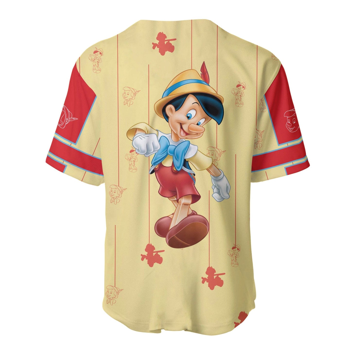 Disney Jersey Pinocchio The Wooden Boy Pattern Yellow Red Jersey Shirt Pinocchio Baseball Jersey