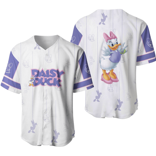 Disney Jersey Disney Cute Daisy Duck Character Graphic White Purple Jersey Shirt Disney Baseball Jersey Daisy Duck Baseball Jersey