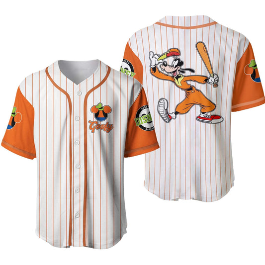 Disney Jersey Disney Goofy Dog Playing As Designated Hitters White Orange Jersey Shirt Disney Baseball Jersey Goofy Baseball Jersey