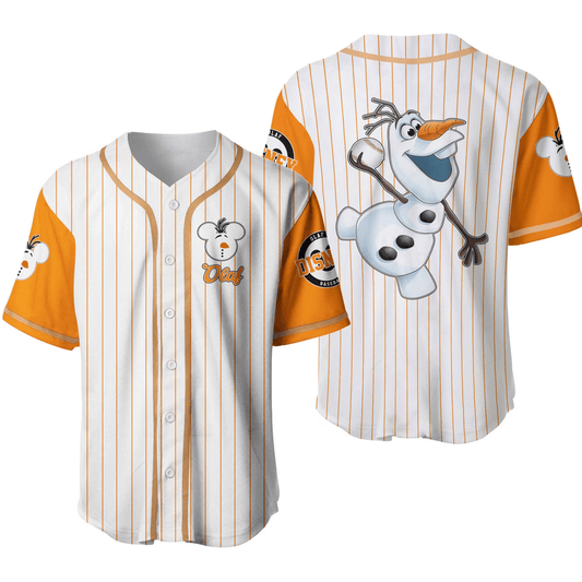 Disney Jersey Disney Olaf Playing Sport As Pitcher Graphic White Orange Stripes Jersey Shirt Disney Baseball Jersey Frozen Baseball Jersey