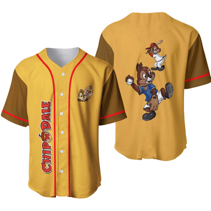 Disney Jersey Disney Chip N Dale Playing Sport Graphic Yellow Brown Jersey Shirt Disney Baseball Jersey Chip N Dale Baseball Jersey