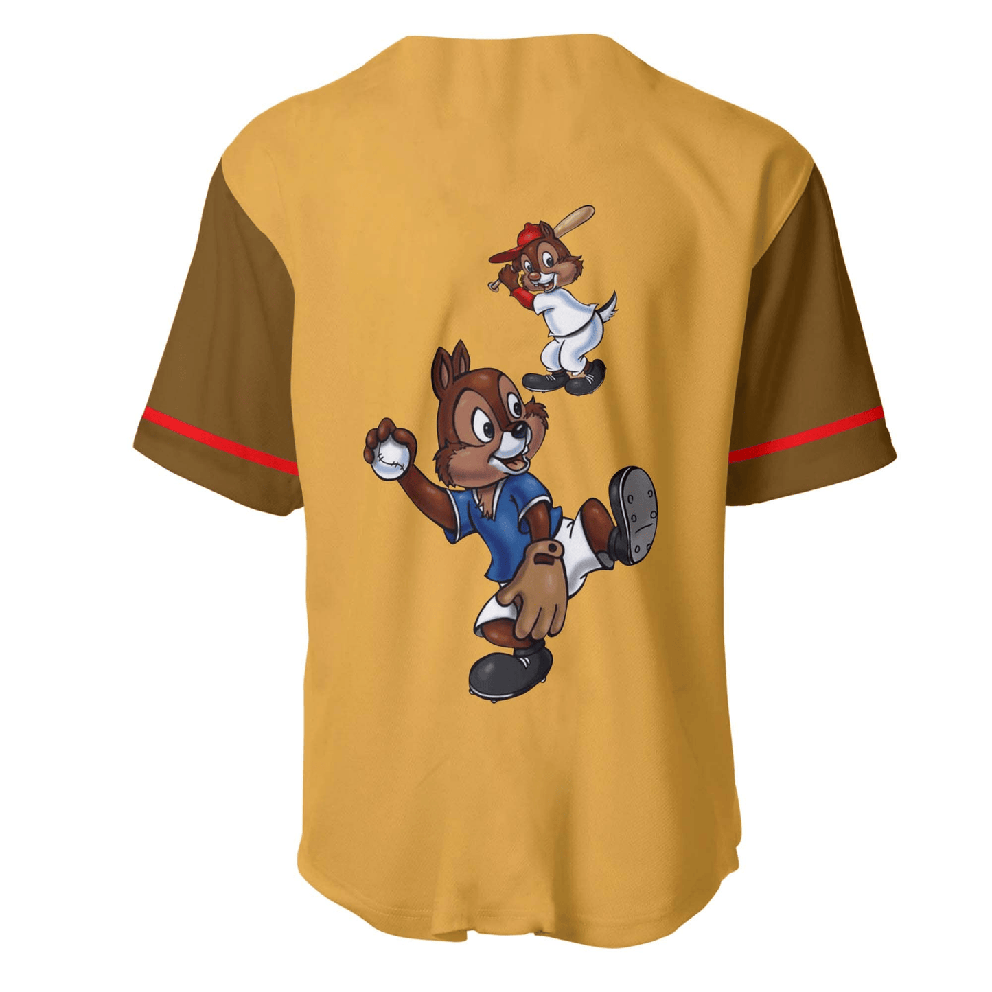 Disney Jersey Disney Chip N Dale Playing Sport Graphic Yellow Brown Jersey Shirt Disney Baseball Jersey Chip N Dale Baseball Jersey