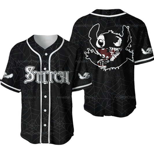 Stitch Jersey Disney Stitch Turning Into Venom Graphic Black White Jersey Shirt Stitch Baseball Jersey Disney Baseball Jersey